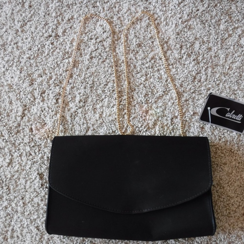Cabrelli Black Satin Envelope Evening Bag w Gold C